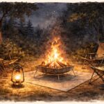 焚き火とランタン