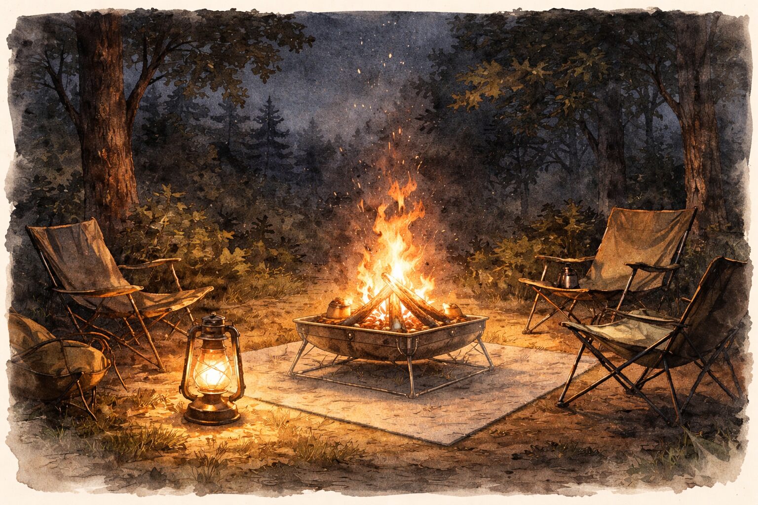 焚き火とランタン