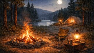 焚き火とランタンの配置