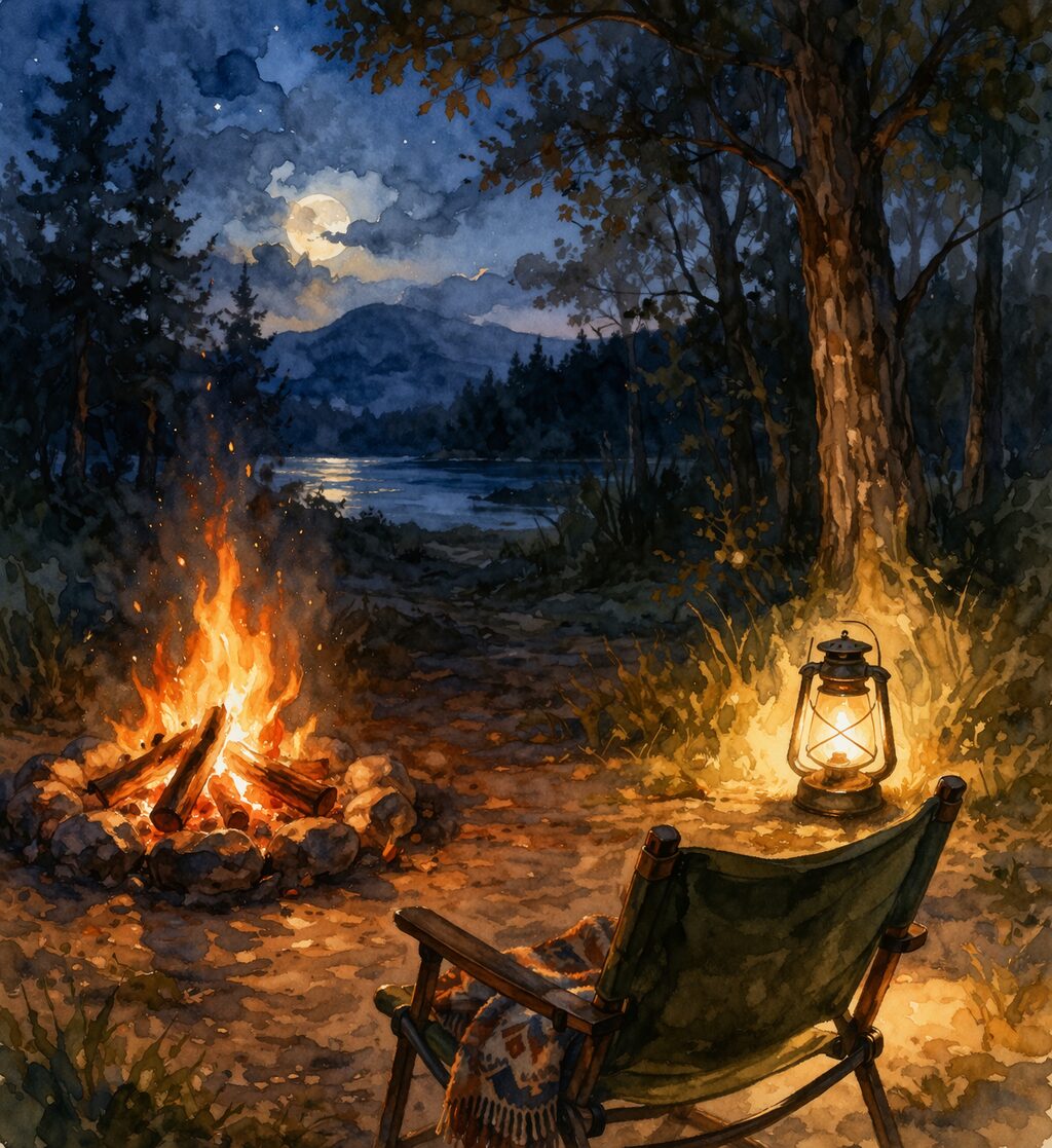 焚き火とランタンの距離