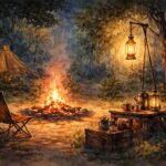 焚き火とランタンの距離