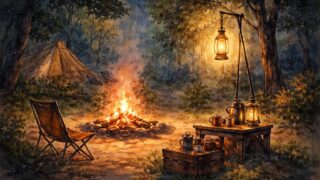 焚き火とランタンの距離