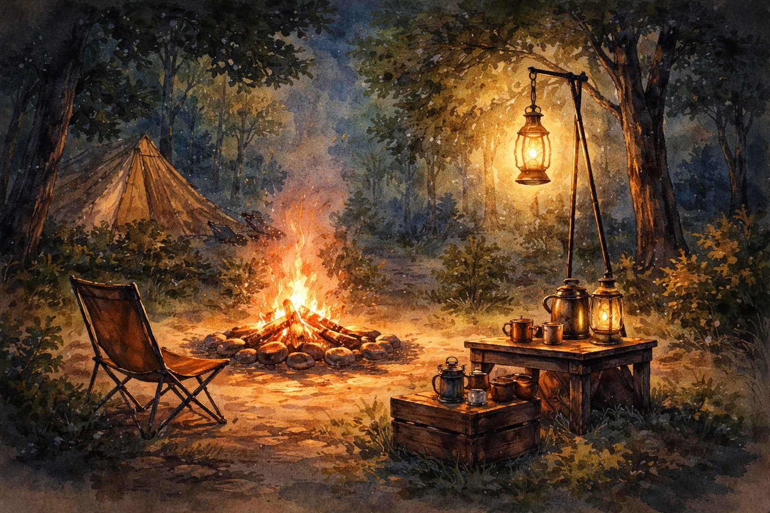 焚き火とランタンの距離